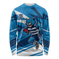 Geelong Cats Australian Football Long Sleeve Shirt Fierce Cat Mascot With Indigenous Pattern Art