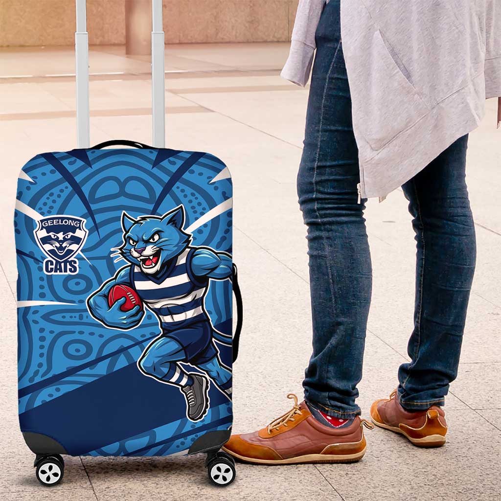 Geelong Cats Australian Football Luggage Cover Fierce Cat Mascot With Indigenous Pattern Art