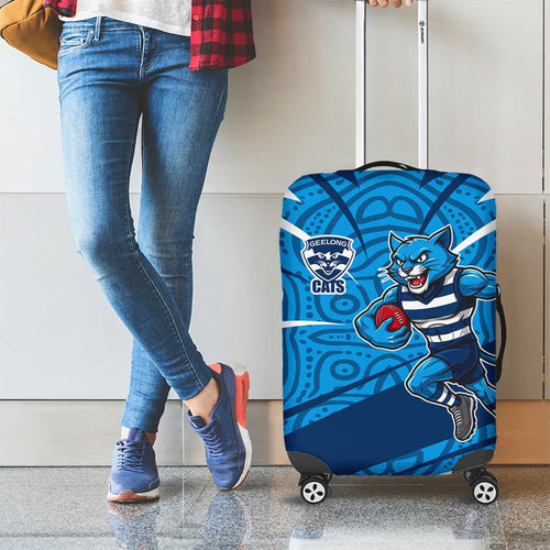 Geelong Cats Australian Football Luggage Cover Fierce Cat Mascot With Indigenous Pattern Art