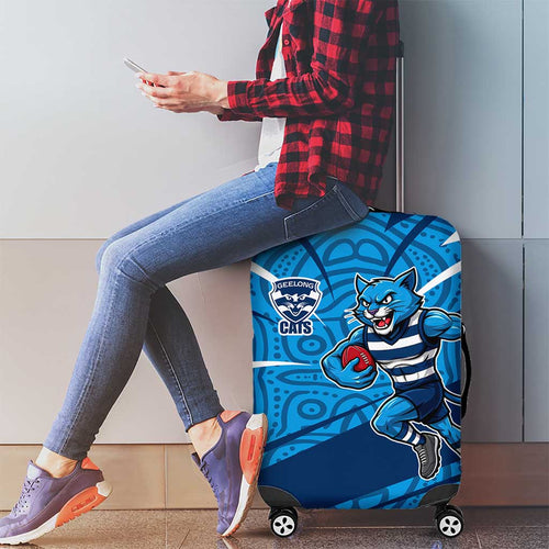 Geelong Cats Australian Football Luggage Cover Fierce Cat Mascot With Indigenous Pattern Art