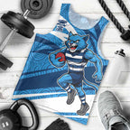 Geelong Cats Australian Football Men Tank Top Fierce Cat Mascot With Indigenous Pattern Art