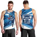 Geelong Cats Australian Football Men Tank Top Fierce Cat Mascot With Indigenous Pattern Art