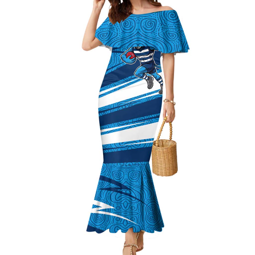 Geelong Cats Australian Football Mermaid Dress Fierce Cat Mascot With Indigenous Pattern Art
