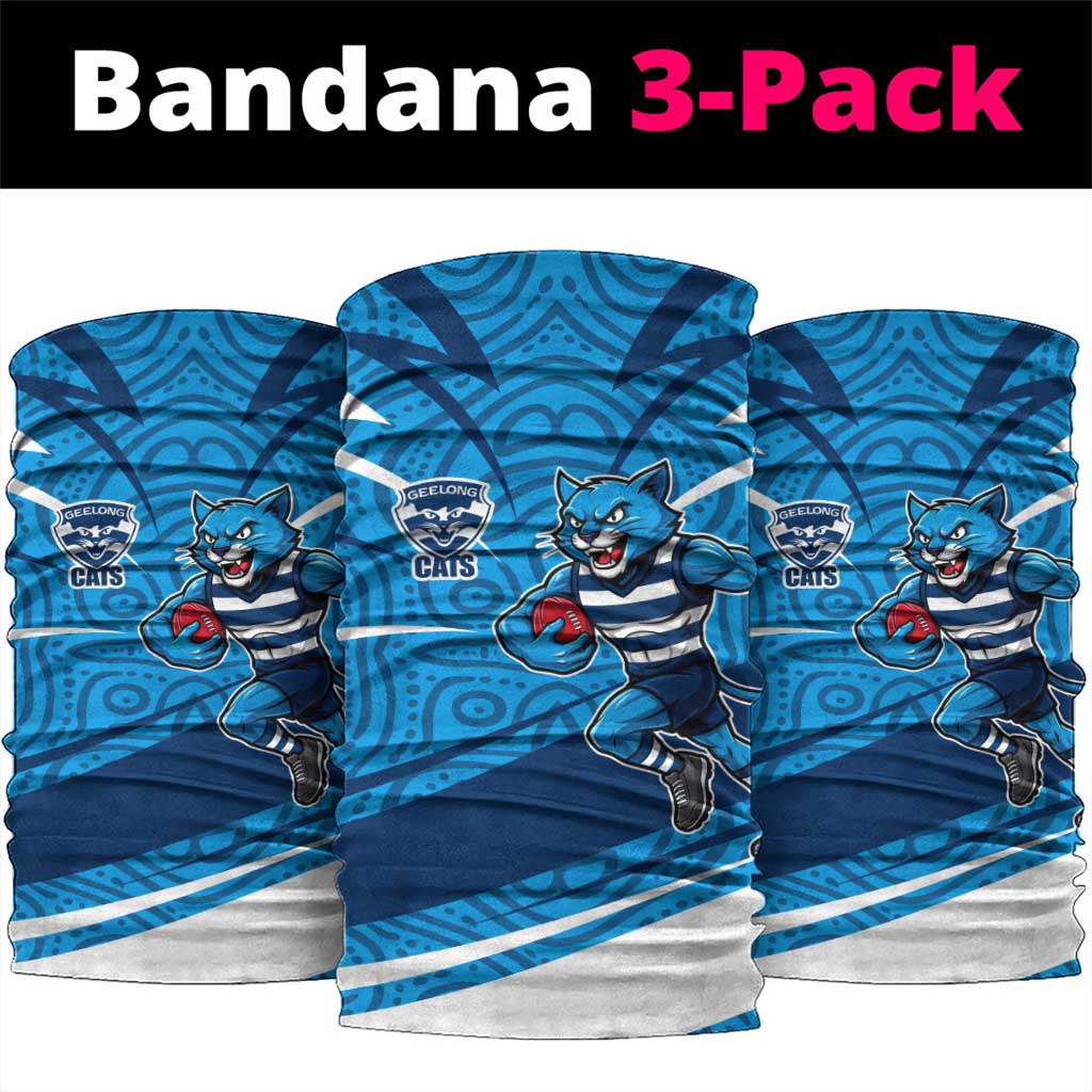 Geelong Cats Australian Football Neck Gaiter Fierce Cat Mascot With Indigenous Pattern Art