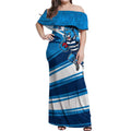 Geelong Cats Australian Football Off Shoulder Maxi Dress Fierce Cat Mascot With Indigenous Pattern Art