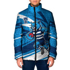Geelong Cats Australian Football Padded Jacket Fierce Cat Mascot With Indigenous Pattern Art