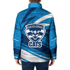 Geelong Cats Australian Football Padded Jacket Fierce Cat Mascot With Indigenous Pattern Art