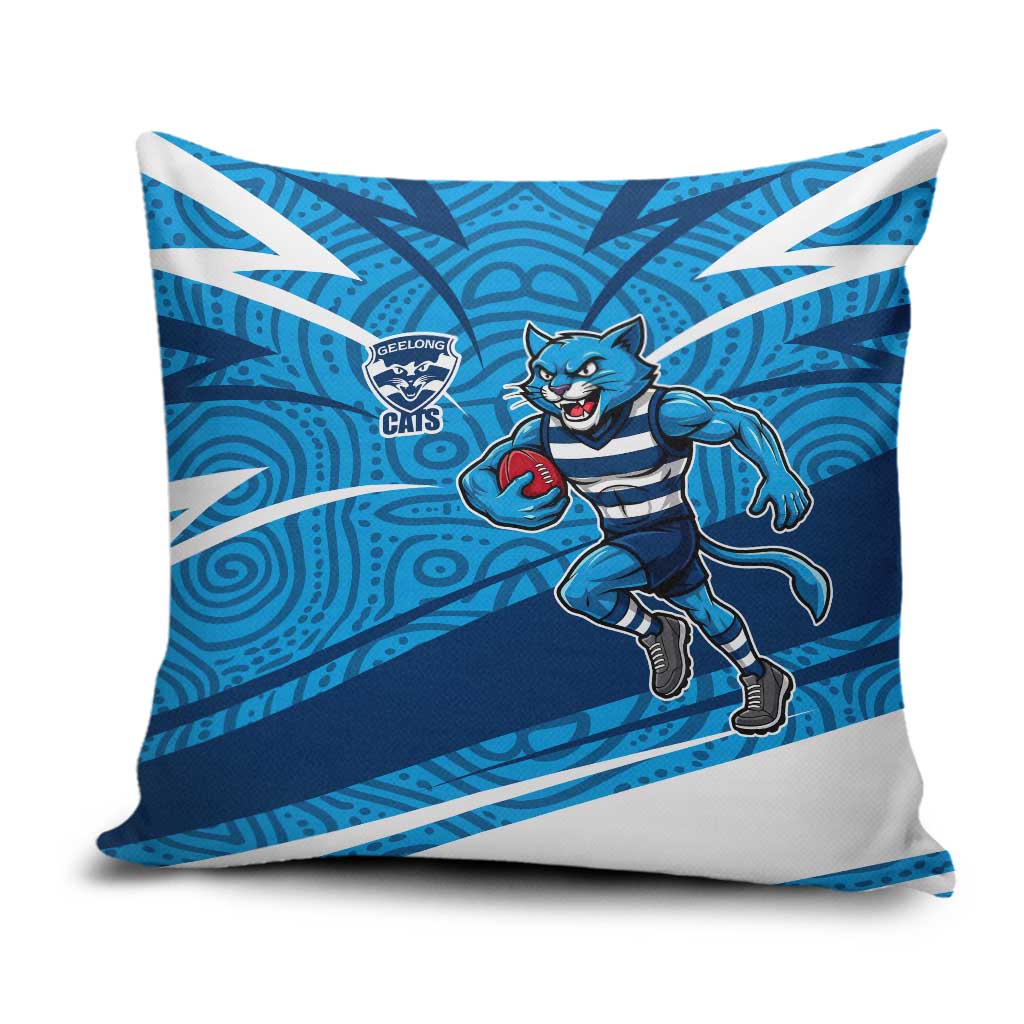 Geelong Cats Australian Football Pillow Cover Fierce Cat Mascot With Indigenous Pattern Art
