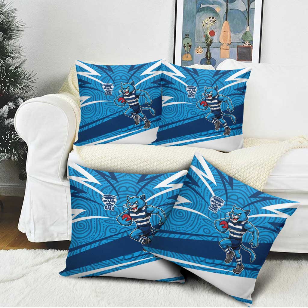Geelong Cats Australian Football Pillow Cover Fierce Cat Mascot With Indigenous Pattern Art