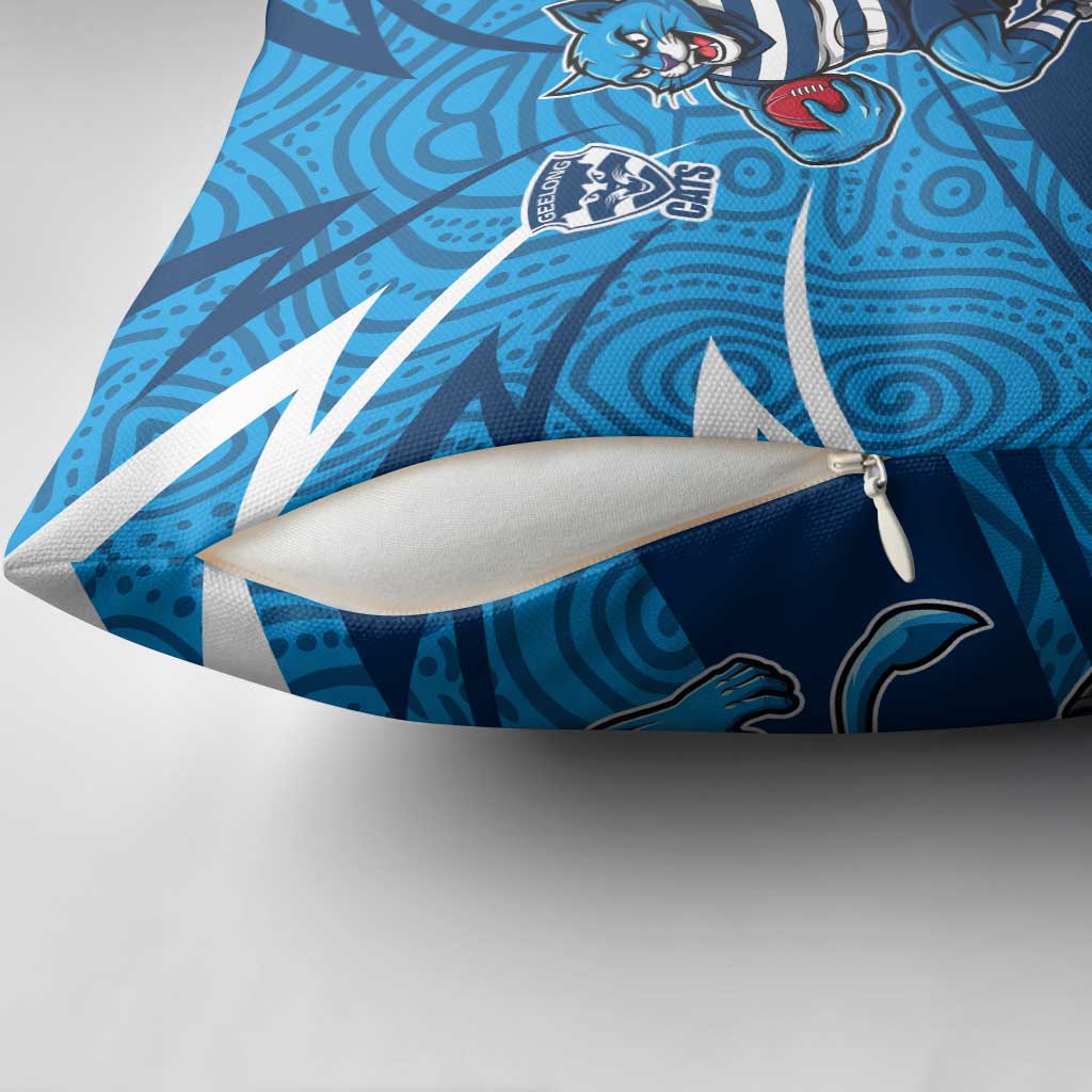 Geelong Cats Australian Football Pillow Cover Fierce Cat Mascot With Indigenous Pattern Art
