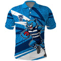 Geelong Cats Australian Football Polo Shirt Fierce Cat Mascot With Indigenous Pattern Art