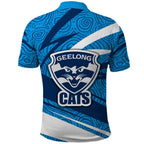 Geelong Cats Australian Football Polo Shirt Fierce Cat Mascot With Indigenous Pattern Art