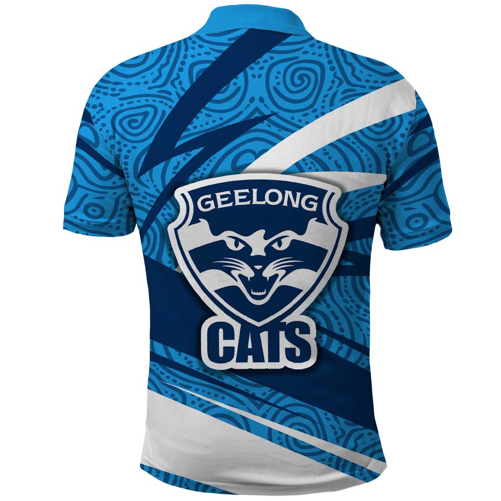 Geelong Cats Australian Football Polo Shirt Fierce Cat Mascot With Indigenous Pattern Art