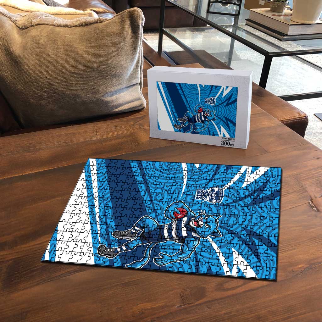 Geelong Cats Australian Football Puzzle Fierce Cat Mascot With Indigenous Pattern Art