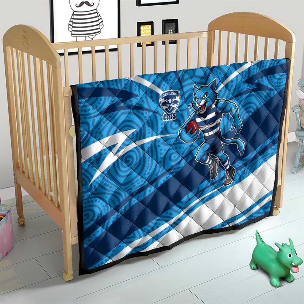 Geelong Cats Australian Football Quilt Fierce Cat Mascot With Indigenous Pattern Art
