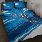 Geelong Cats Australian Football Quilt Bed Set Fierce Cat Mascot With Indigenous Pattern Art