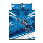 Geelong Cats Australian Football Quilt Bed Set Fierce Cat Mascot With Indigenous Pattern Art