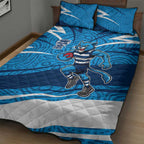 Geelong Cats Australian Football Quilt Bed Set Fierce Cat Mascot With Indigenous Pattern Art