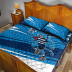 Geelong Cats Australian Football Quilt Bed Set Fierce Cat Mascot With Indigenous Pattern Art