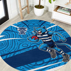 Geelong Cats Australian Football Round Carpet Fierce Cat Mascot With Indigenous Pattern Art
