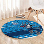 Geelong Cats Australian Football Round Carpet Fierce Cat Mascot With Indigenous Pattern Art