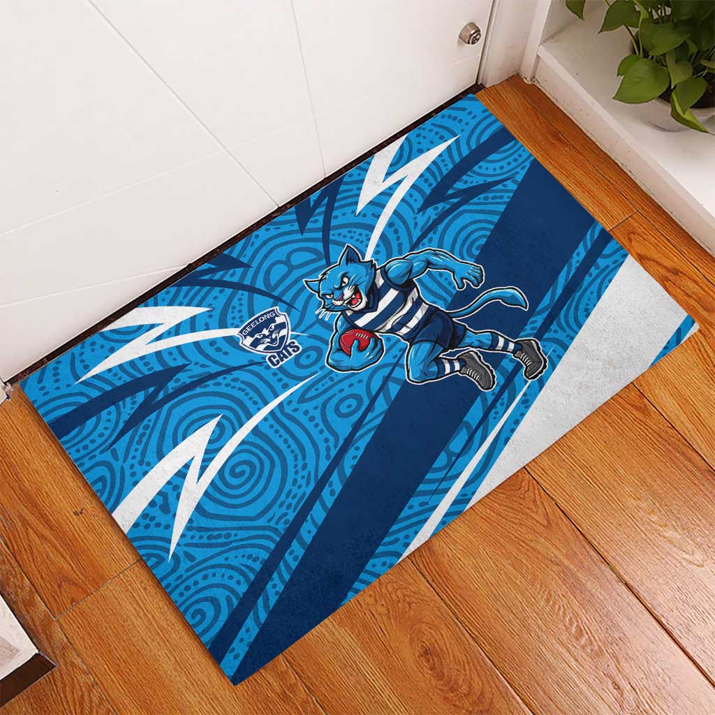 Geelong Cats Australian Football Rubber Doormat Fierce Cat Mascot With Indigenous Pattern Art