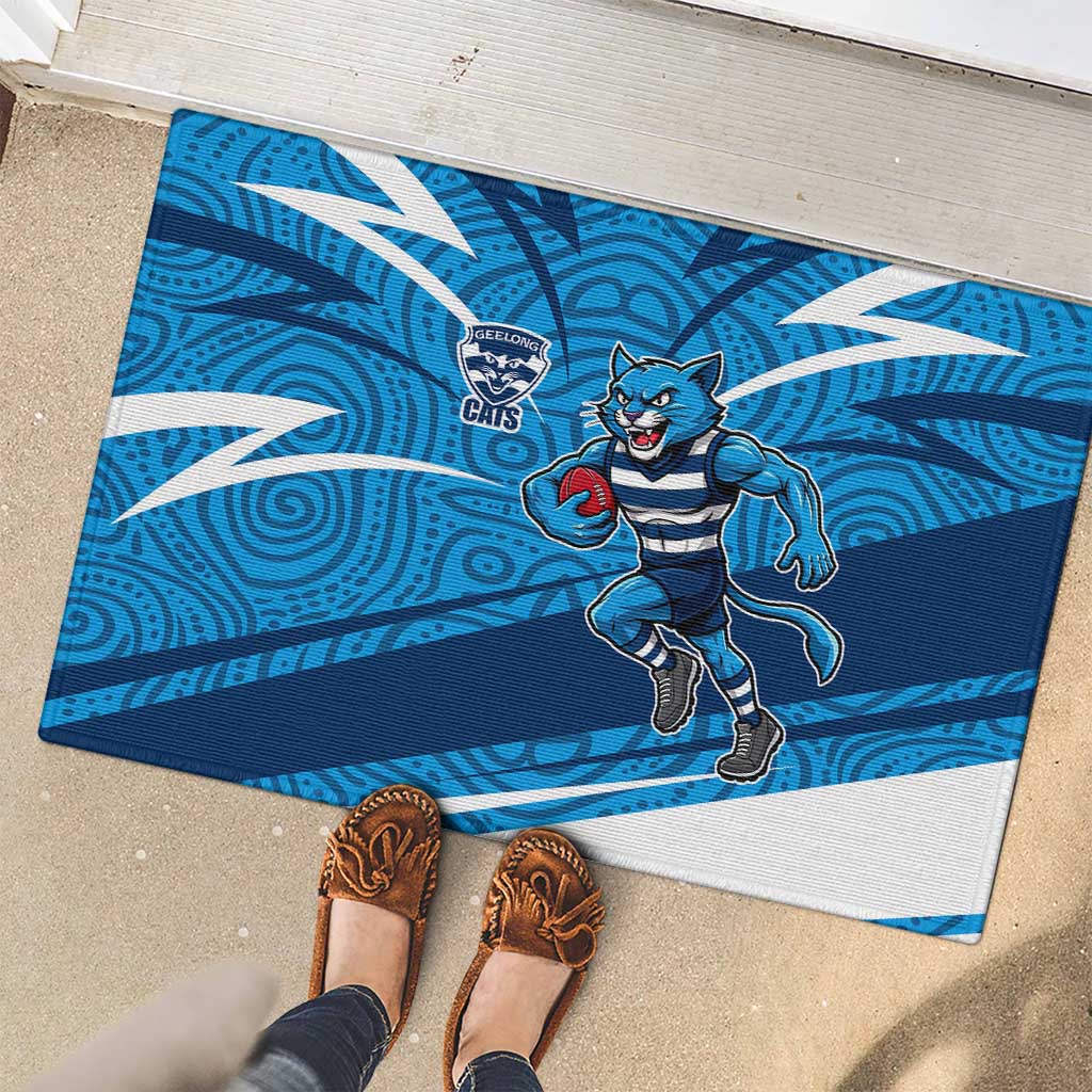 Geelong Cats Australian Football Rubber Doormat Fierce Cat Mascot With Indigenous Pattern Art
