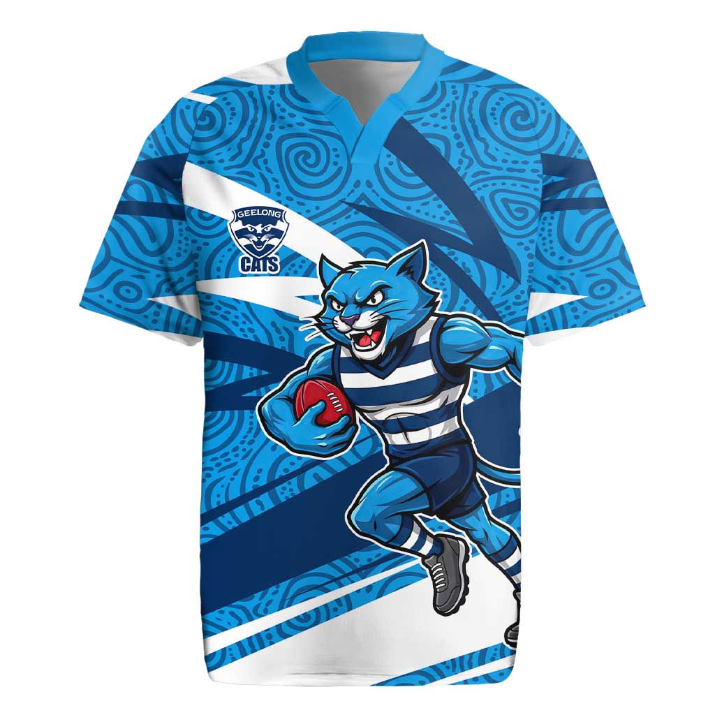 Geelong Cats Australian Football Rugby Jersey Fierce Cat Mascot With Indigenous Pattern Art