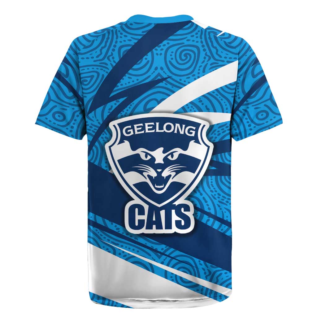 Geelong Cats Australian Football Rugby Jersey Fierce Cat Mascot With Indigenous Pattern Art