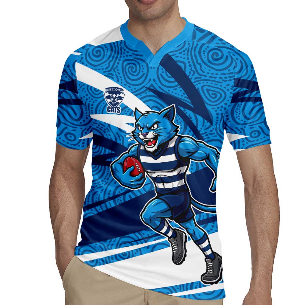Geelong Cats Australian Football Rugby Jersey Fierce Cat Mascot With Indigenous Pattern Art