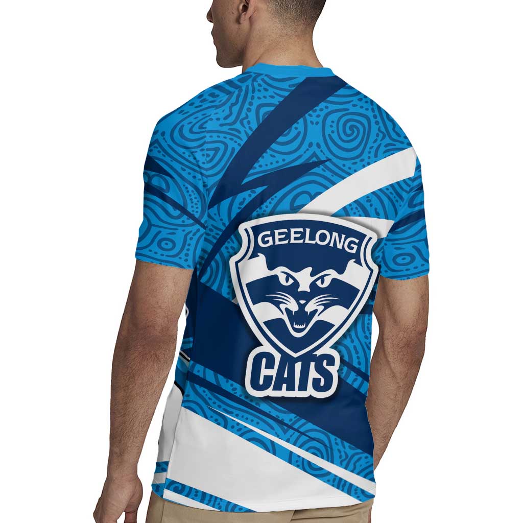 Geelong Cats Australian Football Rugby Jersey Fierce Cat Mascot With Indigenous Pattern Art