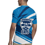 Geelong Cats Australian Football Rugby Jersey Fierce Cat Mascot With Indigenous Pattern Art