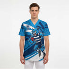 Geelong Cats Australian Football Scrub Top Fierce Cat Mascot With Indigenous Pattern Art