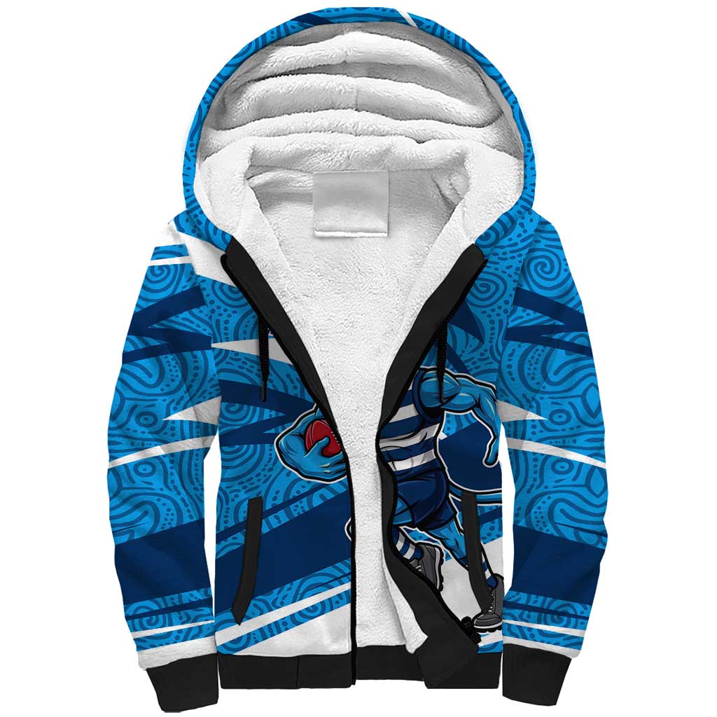Geelong Cats Australian Football Sherpa Hoodie Fierce Cat Mascot With Indigenous Pattern Art