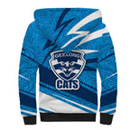 Geelong Cats Australian Football Sherpa Hoodie Fierce Cat Mascot With Indigenous Pattern Art