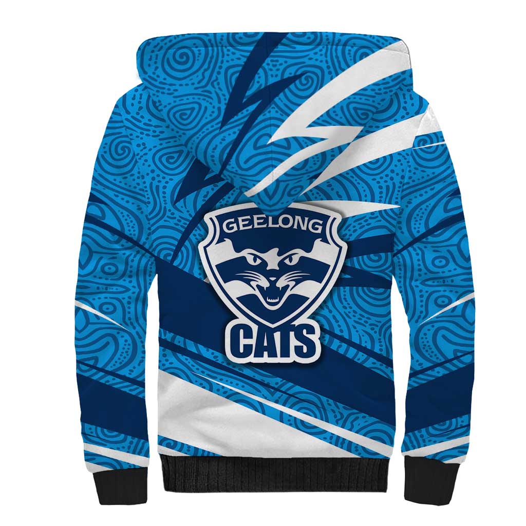 Geelong Cats Australian Football Sherpa Hoodie Fierce Cat Mascot With Indigenous Pattern Art