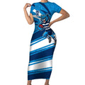 Geelong Cats Australian Football Short Sleeve Bodycon Dress Fierce Cat Mascot With Indigenous Pattern Art