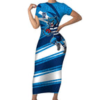 Geelong Cats Australian Football Short Sleeve Bodycon Dress Fierce Cat Mascot With Indigenous Pattern Art