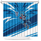 Geelong Cats Australian Football Shower Curtain Fierce Cat Mascot With Indigenous Pattern Art