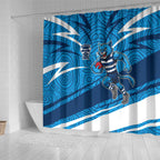Geelong Cats Australian Football Shower Curtain Fierce Cat Mascot With Indigenous Pattern Art