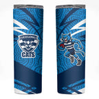 Geelong Cats Australian Football Skinny Tumbler Fierce Cat Mascot With Indigenous Pattern Art