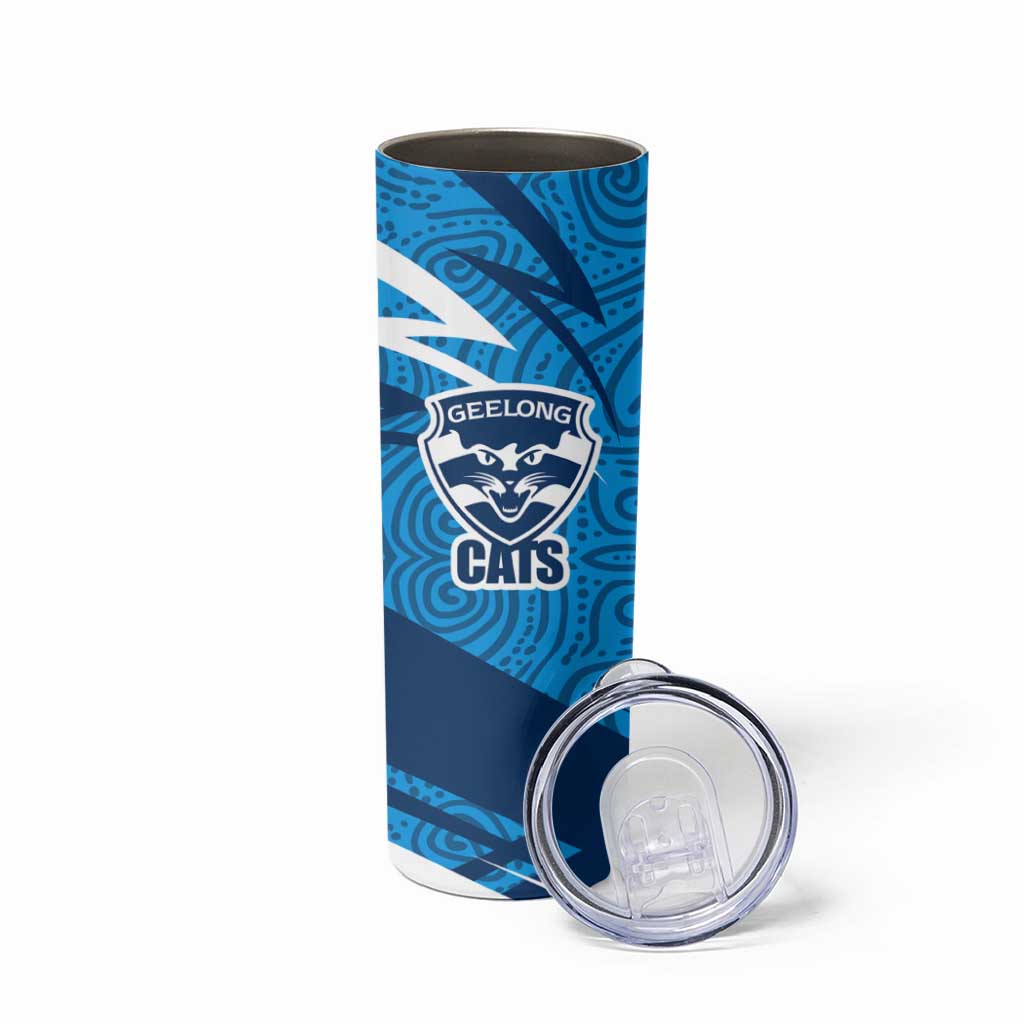 Geelong Cats Australian Football Skinny Tumbler Fierce Cat Mascot With Indigenous Pattern Art