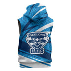 Geelong Cats Australian Football Sleeveless Zip Hoodie Fierce Cat Mascot With Indigenous Pattern Art
