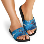 Geelong Cats Australian Football Slide Sandals Fierce Cat Mascot With Indigenous Pattern Art