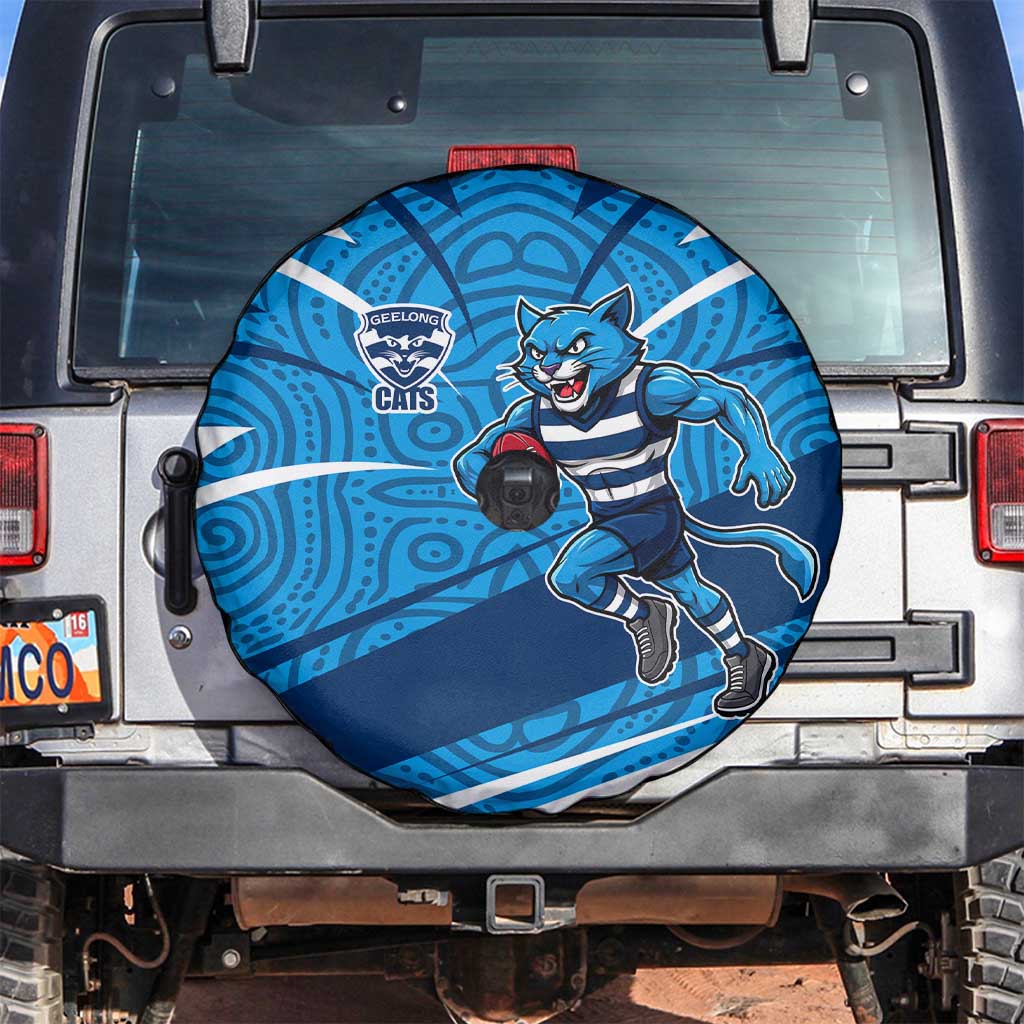 Geelong Cats Australian Football Spare Tire Cover Fierce Cat Mascot With Indigenous Pattern Art