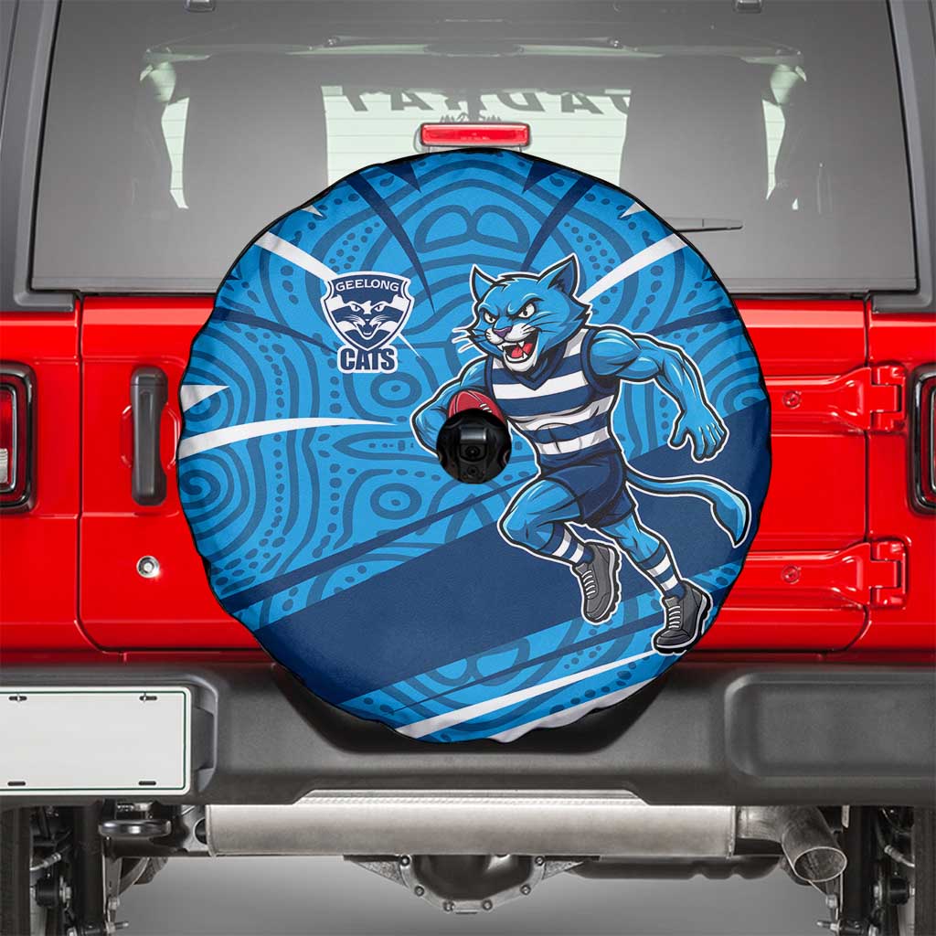 Geelong Cats Australian Football Spare Tire Cover Fierce Cat Mascot With Indigenous Pattern Art