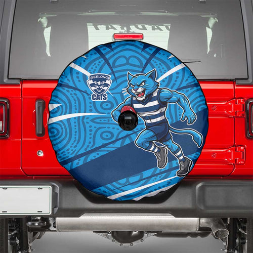 Geelong Cats Australian Football Spare Tire Cover Fierce Cat Mascot With Indigenous Pattern Art