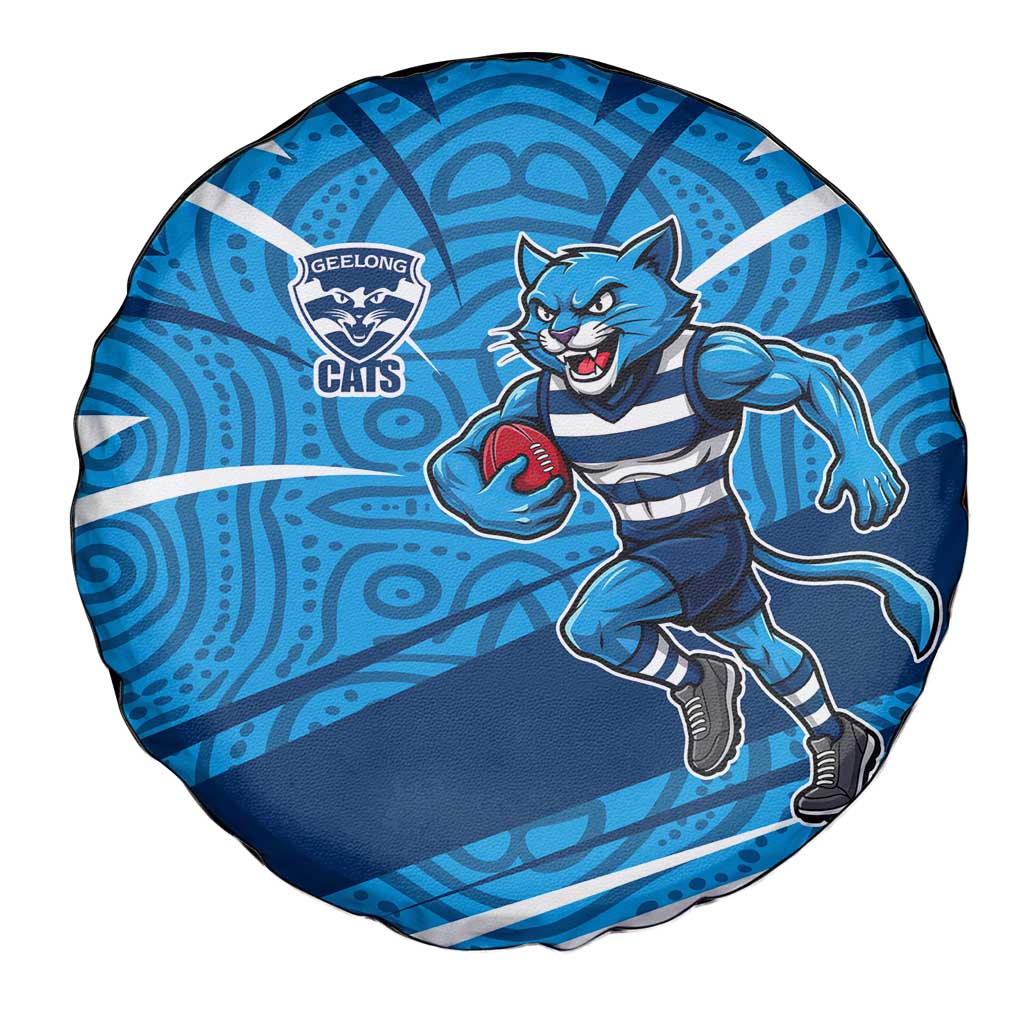 Geelong Cats Australian Football Spare Tire Cover Fierce Cat Mascot With Indigenous Pattern Art