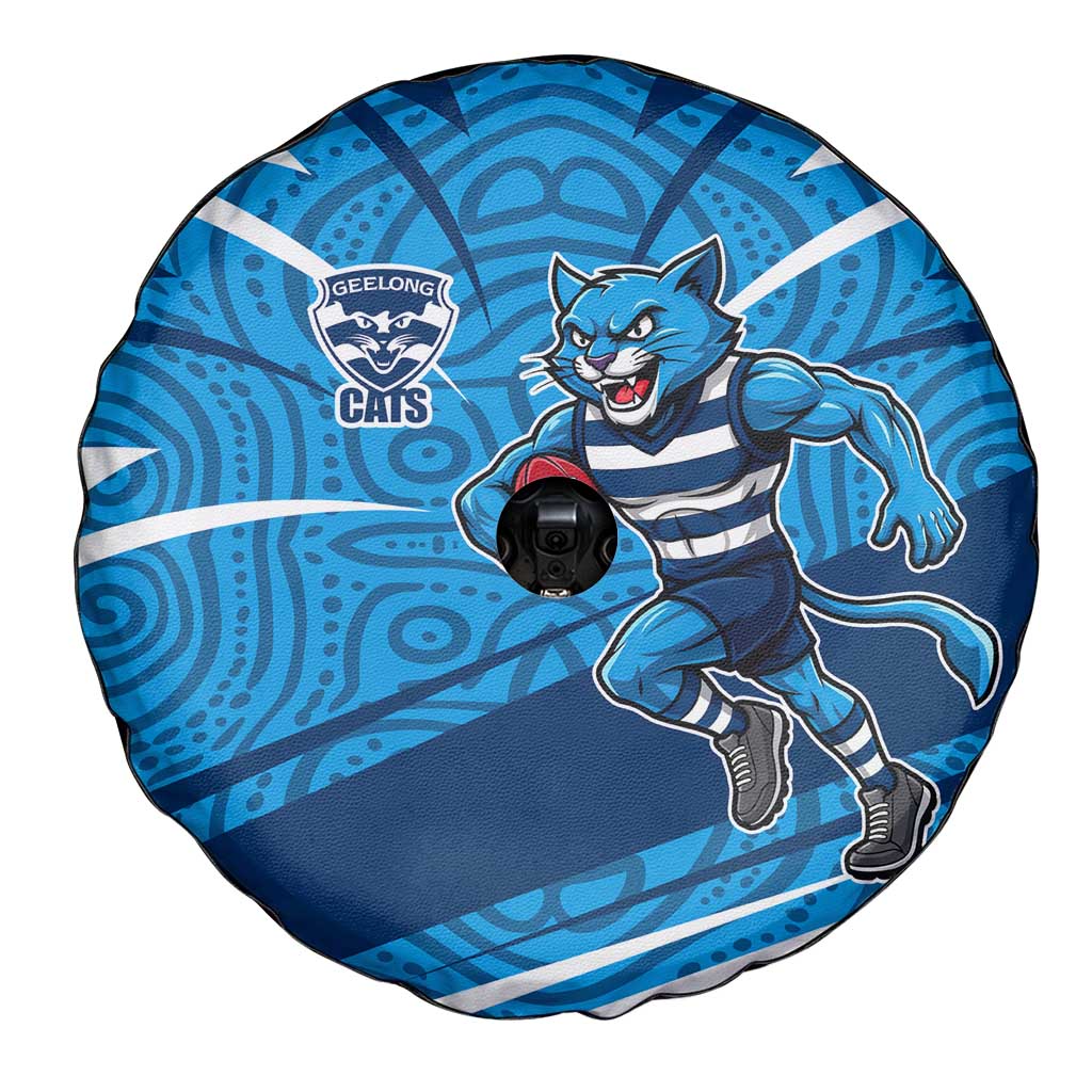 Geelong Cats Australian Football Spare Tire Cover Fierce Cat Mascot With Indigenous Pattern Art