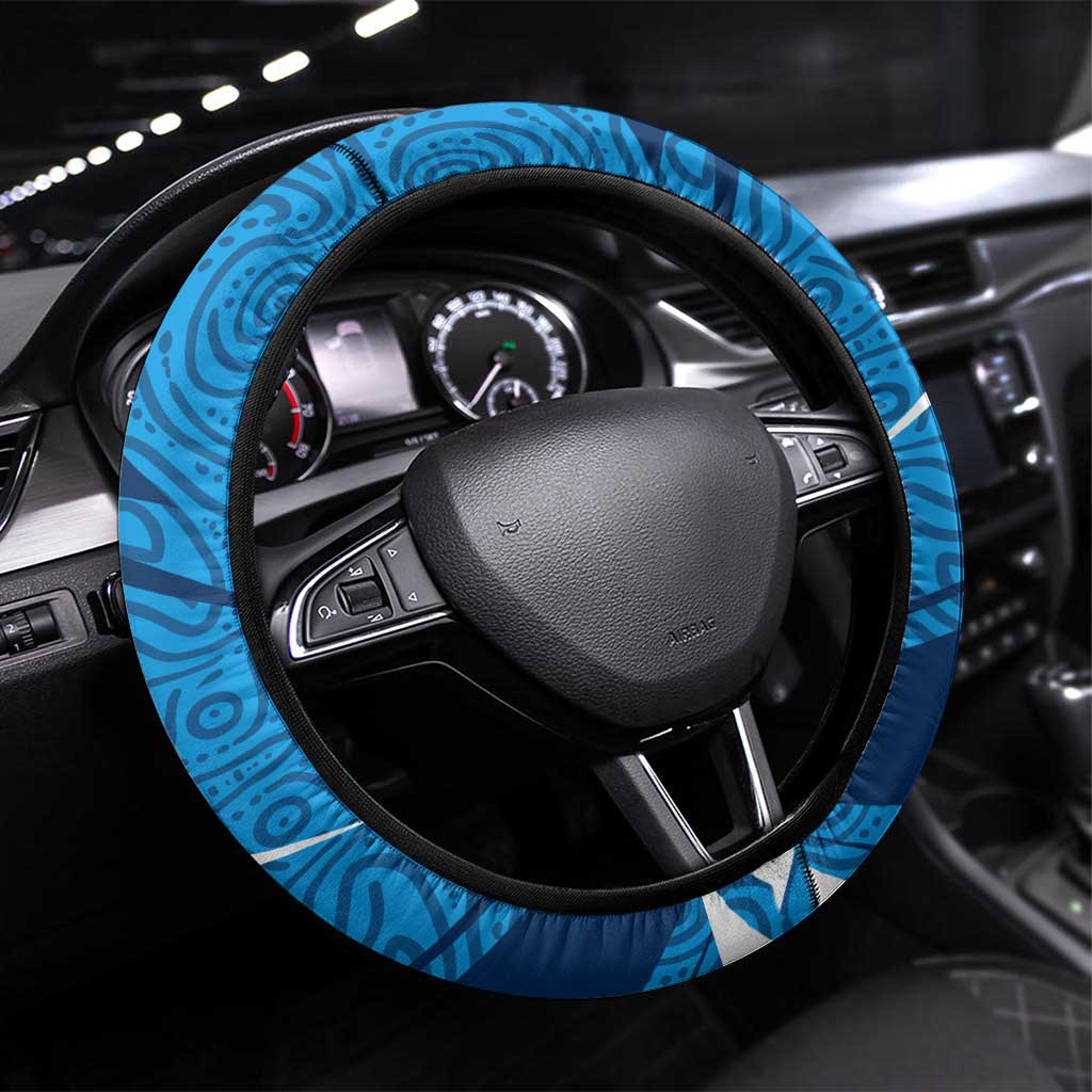 Geelong Cats Australian Football Steering Wheel Cover Fierce Cat Mascot With Indigenous Pattern Art